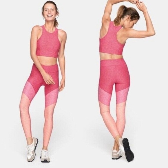 OUTDOOR VOICES Women's Springs Leggings 7/8 Flamingo Rose Clay Pink Tri Tone L - Picture 2 of 9